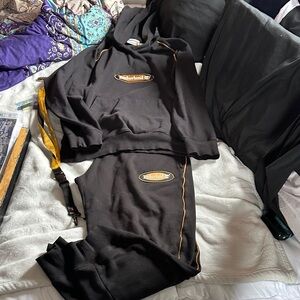 Timberland Black Hoodie and Sweatpants Set with Yellow Accents